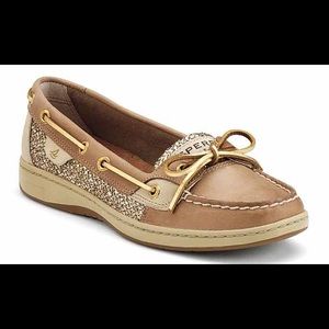 Sperry Angelfish Gold Snakeskin Print Boat Shoes